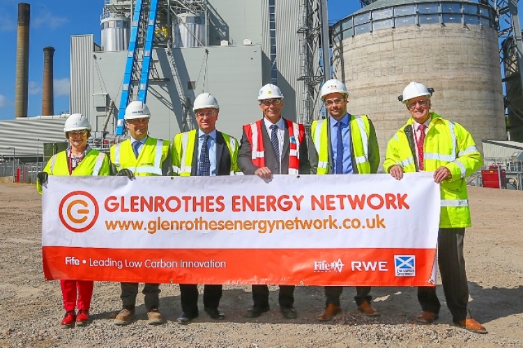 From left, Fiona Grant (Fife Council), Stephen Scott (Balfour Beatty), Steve Hicks (RWE), Mark Picton (RWE), Scott Lutton (Vital Energi) and Ross Vettraino (Fife Council) mark work starting on Glenrothes Energy Network