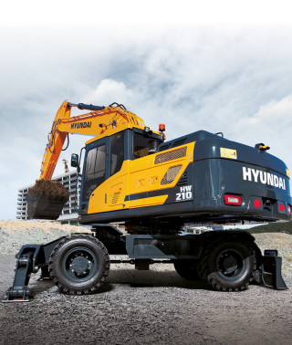 A Hyundai wheeled excavator fitted with the AAVM system