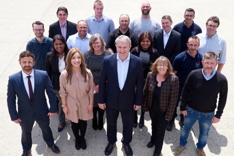 Lanes Group Network Rail manager Eamonn Maloney, front centre, with the UKDN Waterflow (LG) rail team