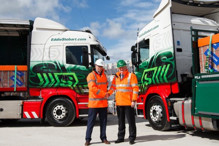 Aggregate Industries&rsquo; concrete products director Simon Marriott and Eddie Stobart CEO Alex Laffey