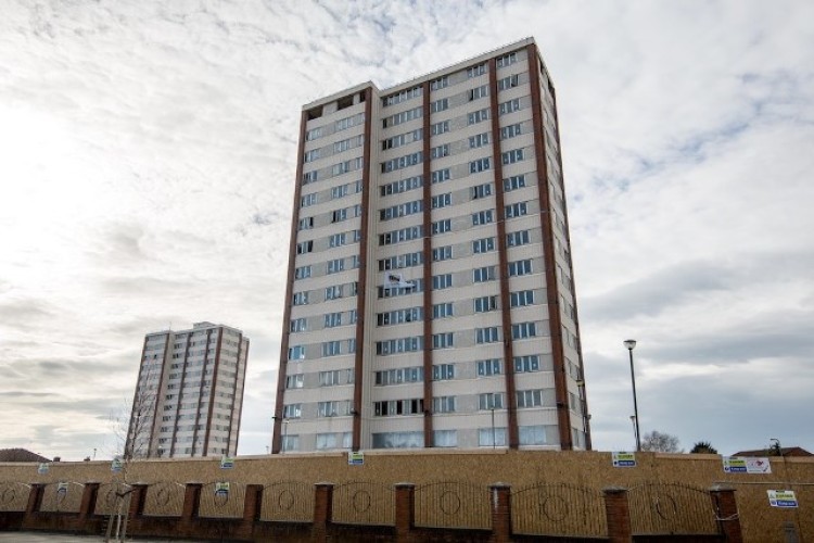 The two tower blocks, before Churchill House came down