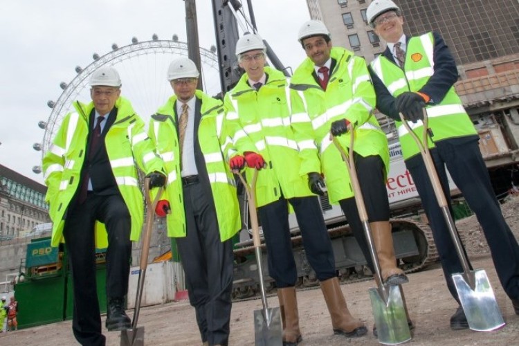 From left, Sir George Iacobescu (Canary Wharf Group), Khaled Mohammed Al Sayed (Qatari Diar), Geoff Taylor (Almacantar), Sheik Jassim Hamad Al-Thani (Qatari Diar) and Richard Montgomery (Shell)