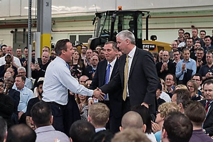 Prime minister David Cameron visits Cat's Peterborough factory to address the workforce