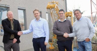 Shaking on the deal are Tugdock director Lucas Lowe-Houghton, Wim Sarens, Carl Sarens and Tugdock CEO Shane Carr 
