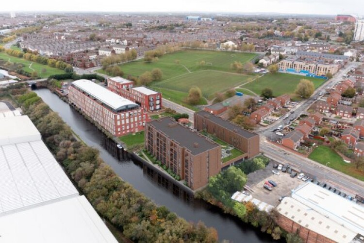 CGI of the canalside Cavendish Waters flats