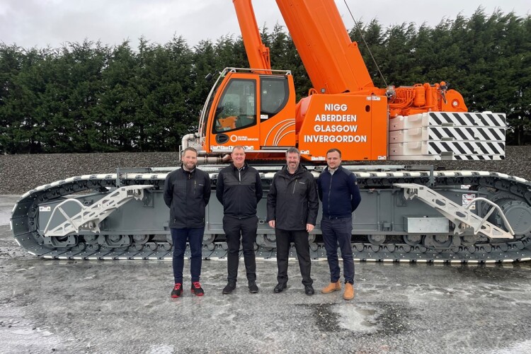 From left are Liebherr regional sales manager Lyle Sibbald, Global Crane Services managing director Cameron Coutts, Liebherr-GB managing director Richard Everist and GCS operations director David Weston