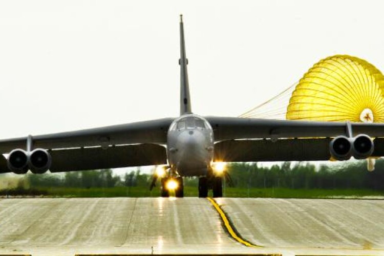 A B52-H Stratofortress landing at Minot