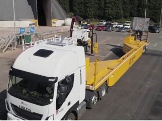 Mobile Barrier ready for despatch. It can be towed from either end, depending on which side road work is to be carried out