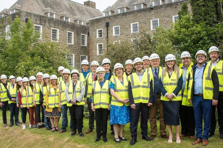 University staff and project representatives with members of the Morgan Sindall at Pantycelyn 