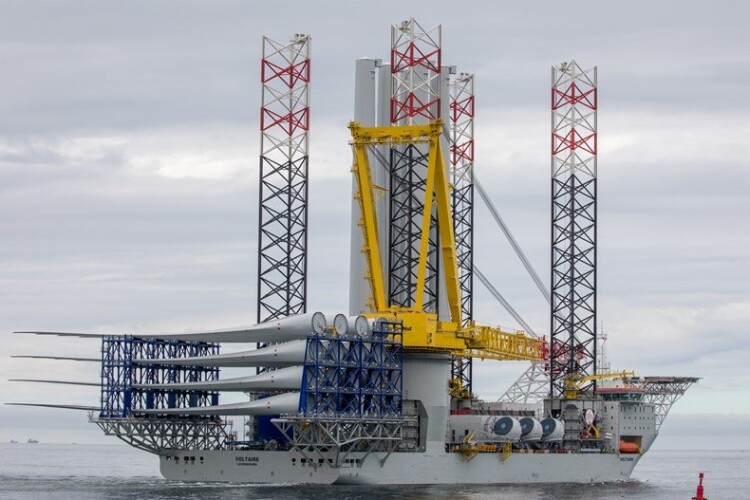 Jan de Nul’s Voltaire jack-up barge is loaded up and ready to go