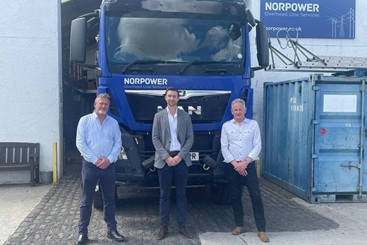 NorPower operations director Neil Lamont (left), Vinci Energies CEO Scott van der Vord (centre) and NorPower managing director Alistair MacLeod (right)