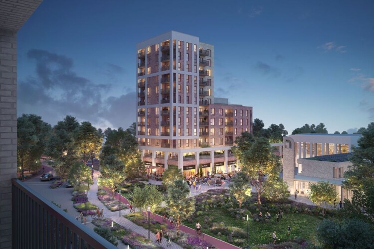CGI of a block of flats in the district centre