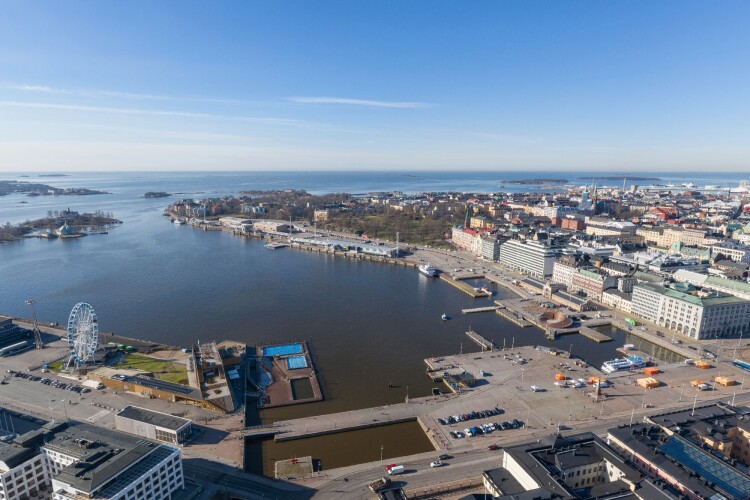 View of Makasiiniranta and Helsinki&rsquo;s wider South Harbour area and archipelago