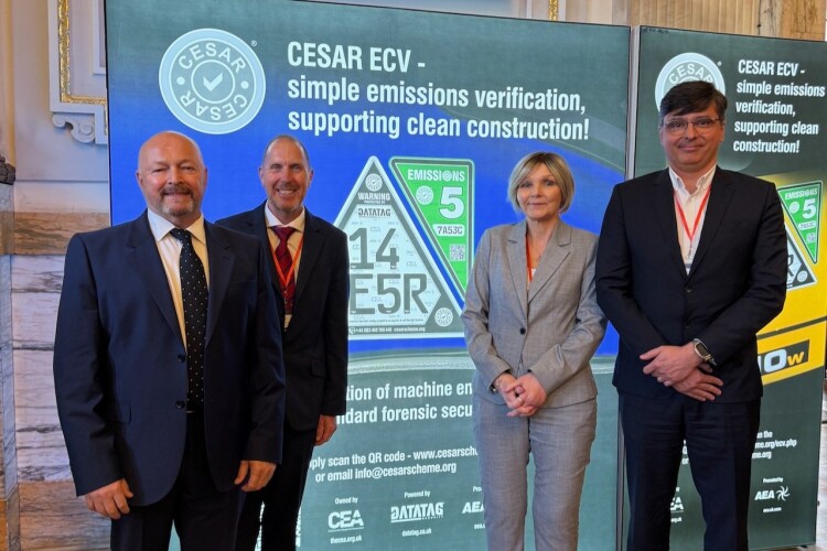 Kevin Howells, MD, Datatag; Alan Beech, chairman, AMPS; Viki Bell, CEO, CEA; and Tiago Courinha, JCB