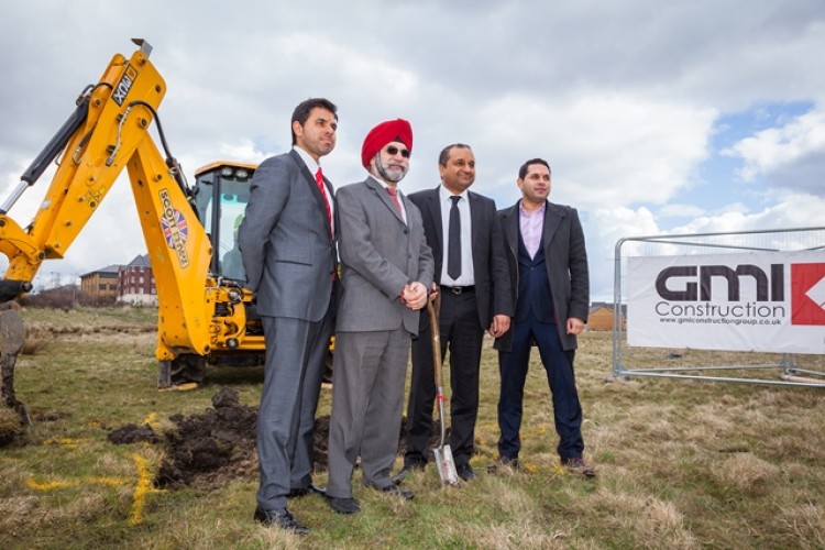 P&B managing director Mohinder Singh Bhatoa leads the ground breaking, accompanied by Inderveer Bhatoa, Chandra Patel and Mandeep Bhatoa