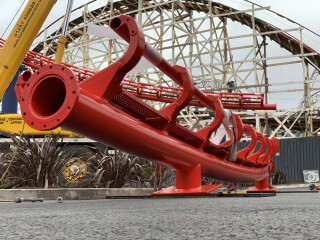 Part of the new track section awaits installation on the Big One