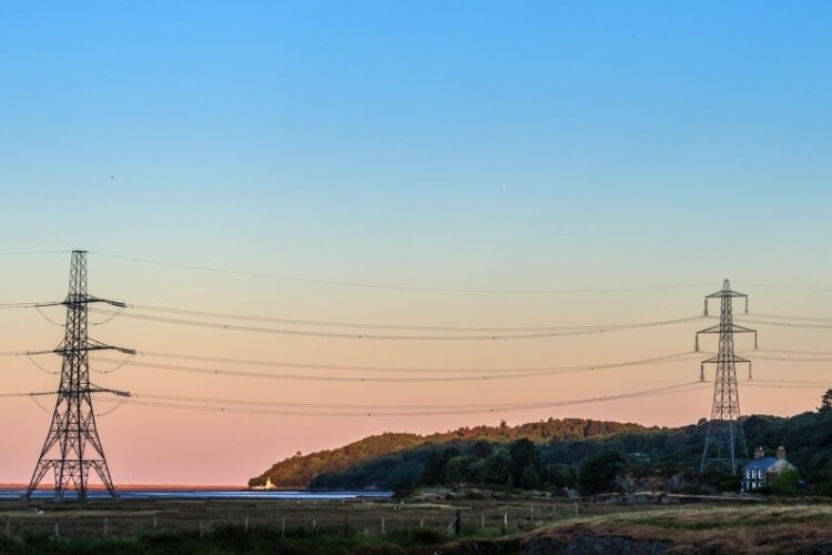 Electricity pylons across the Dwyryd Estuary