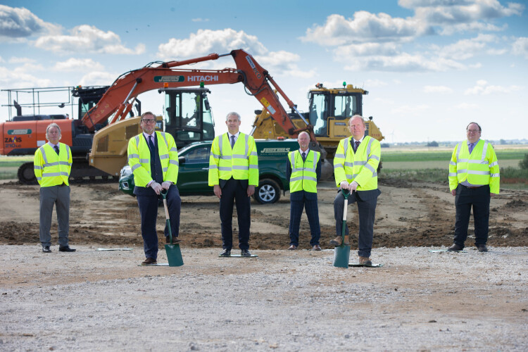 Start of work was marked by (back row) country councillor David Connor, Jones Bros MD John Dielhof, county councilor Chris Boden and (front) mayor James Palmer, local MP Steve Barclay and council leader Steve Count