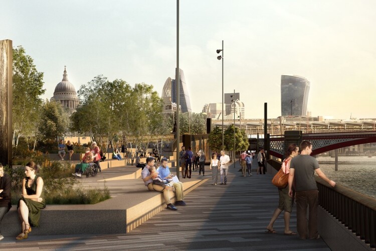 Artist's impression of Bazalgette Embankment, next to Blackfriars Bridge