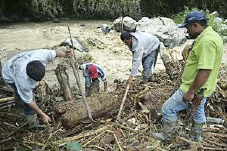 Local residents search for victims of a landslide  