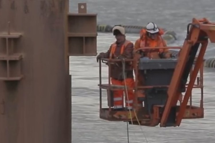 Piles are being driven into the seabed