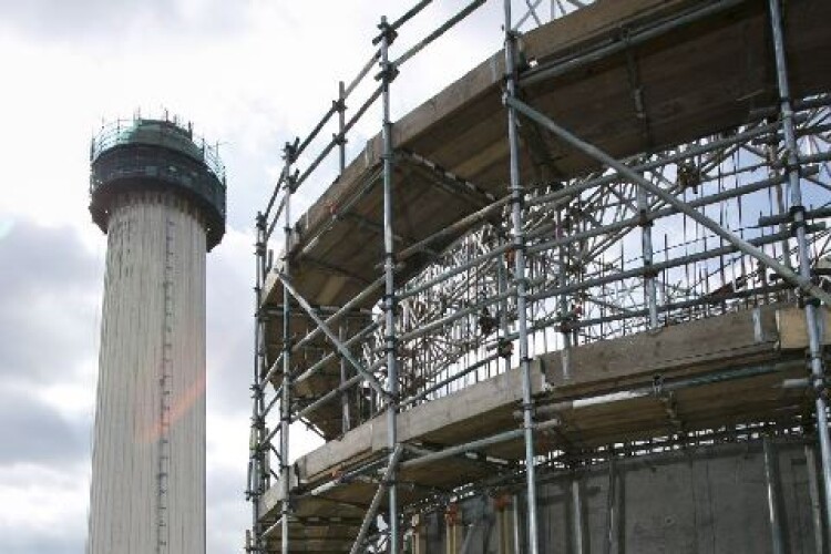 View of the newly rebuilt southwest chimney
