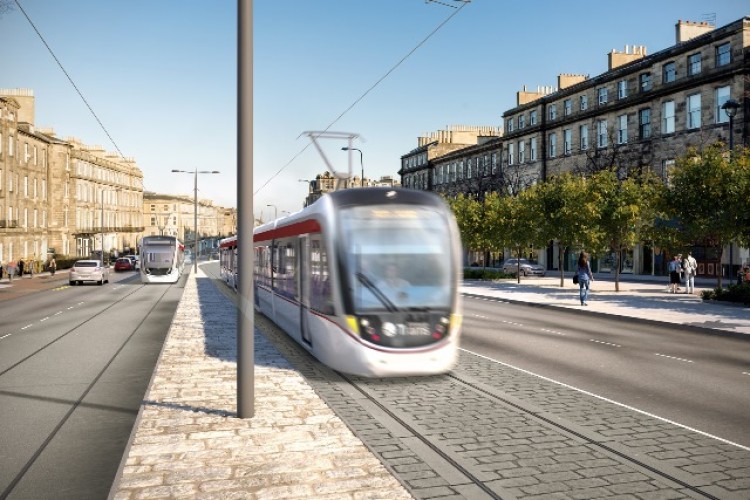 An artist's impression of trams on Leith Walk