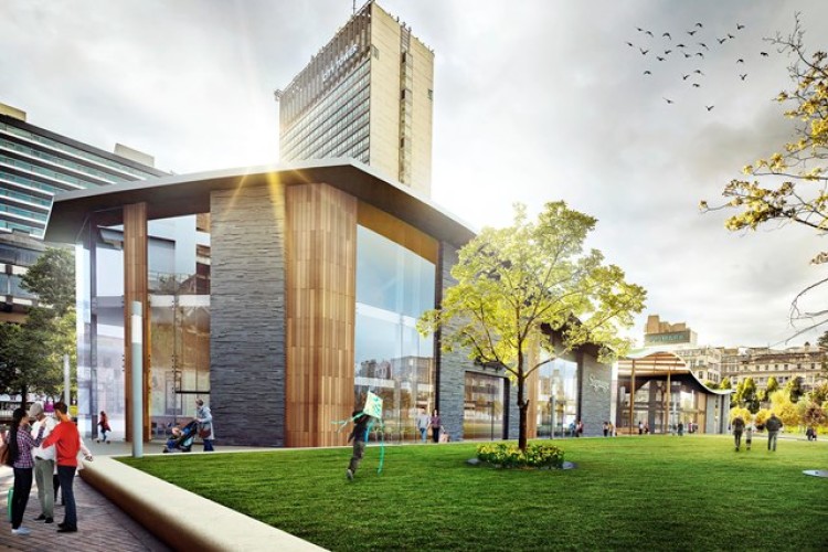 CGI of the proposed Pavilion buildings, new covered public realm and gardens
