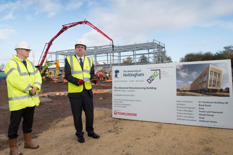 GF Tomlinson director Chris Flint and the university&rsquo;s Andy Long at the ground breaking ceremony