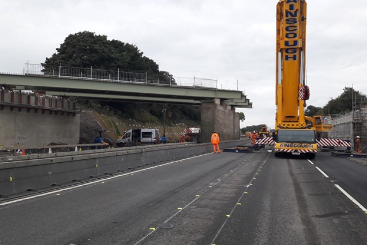 Installation of the 53-metre Fort Overbridge on the A1, with assistance from Ainscough Crane Hire