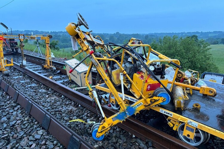 The runaway trolley collided with a piece of equipment within the site of work