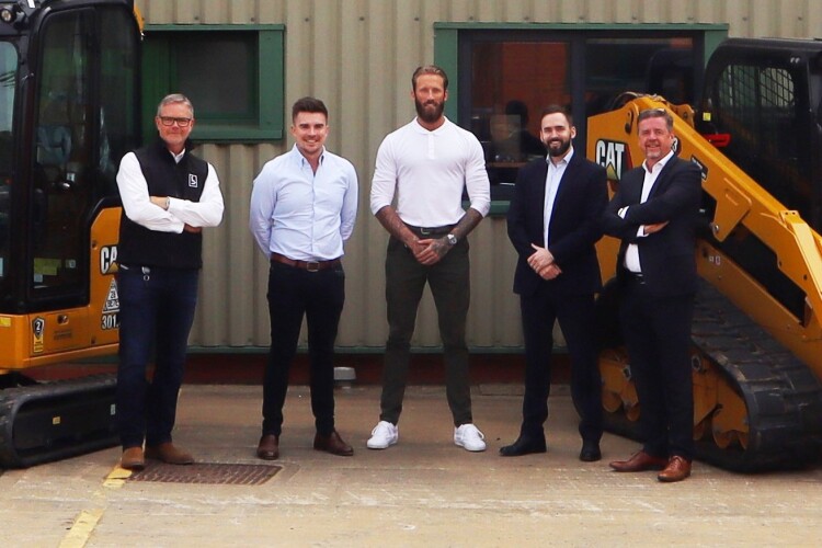 Left to right are Bennie directors Simon Burton and Matthew Ayres, head of sales Ben Hammond, Stewart Carter from Finning and Richard Bliss from Caterpillar