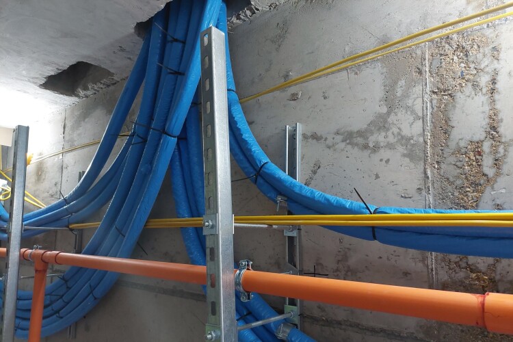 An example of pre-insulated pipework installed within a building 