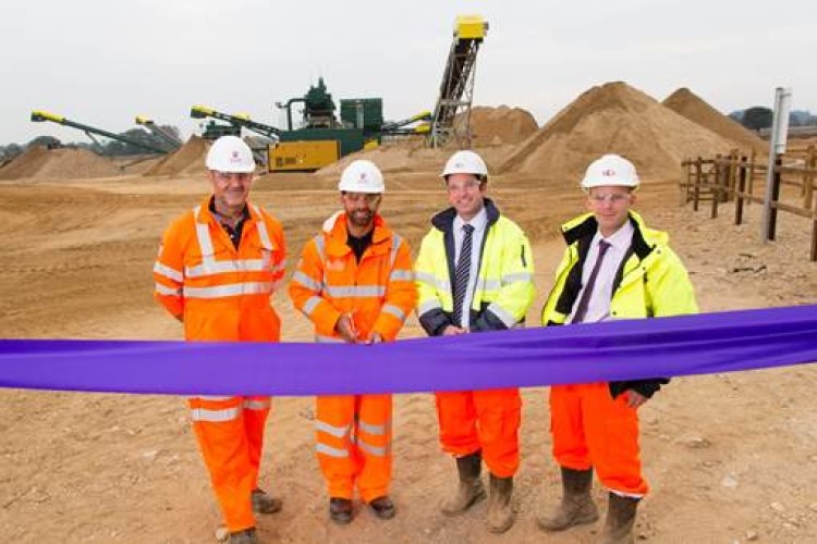 Hope Chairman Amit Bhatia opens Black Cat Quarry, alongside (left to right) quarry manager Simon Bryant, Sean Hoare, managing director of ECL Civil Engineering and ECL senior buyer Lee Babb. ECL is the quarry&rsquo;s first customer.