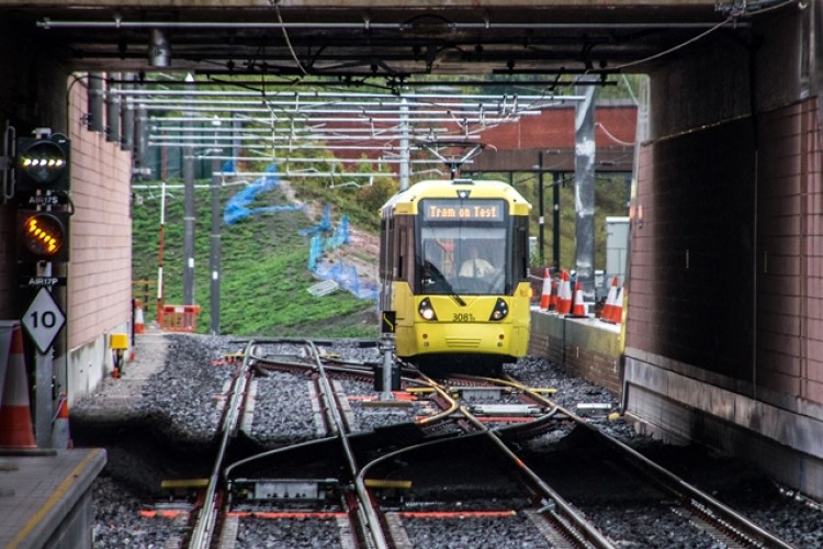 A tram being tested on the new line