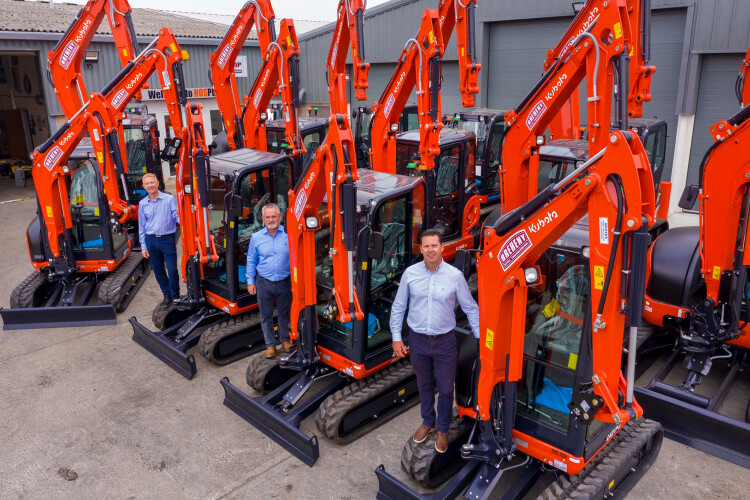 Breheny Civil Engineering joint managing directors Andrew Fleming (left) and Simon Burnside (right) with Hosplant Sales co-owner Gary Mold (centre)