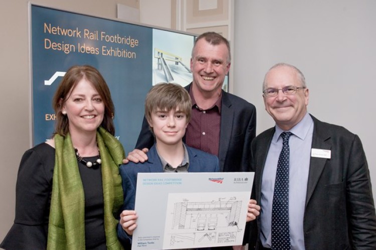 William Tonks with his parents and Network Rail chairman Sir Peter Hendy 