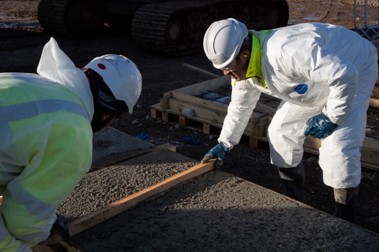 Preparing one of the test slabs