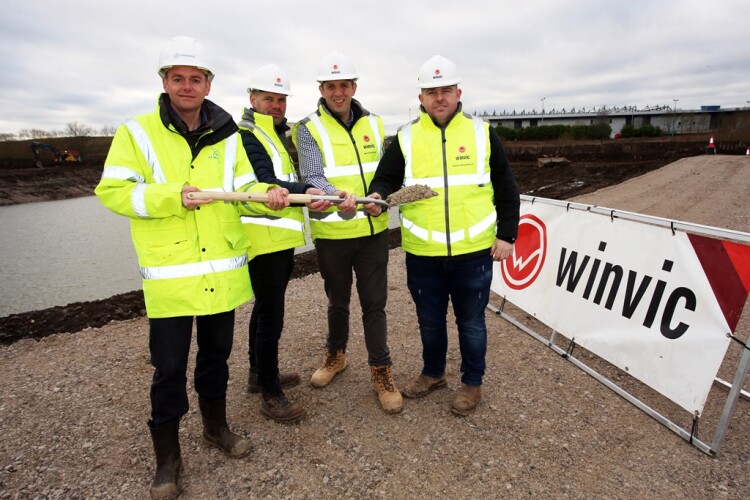 Left to right are St Modwen construction director Mark Greasby and, all from Winvic, Alex Whitelaw (ops manager), Ben Shearman (construction director) and Adam Broadhurst (project manager)