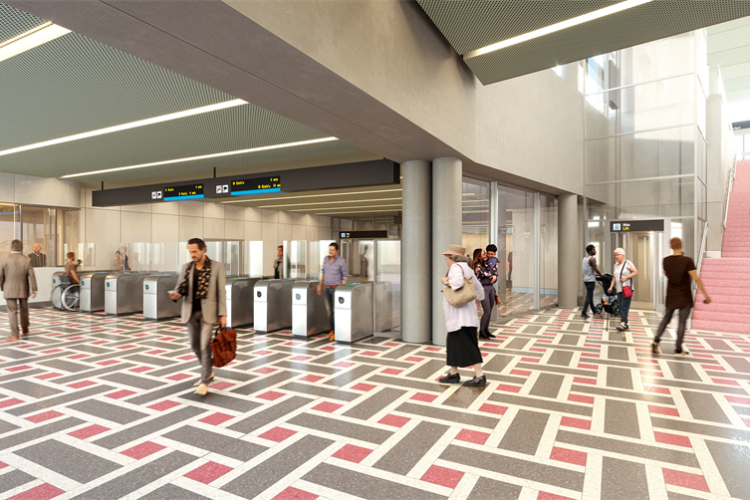 Image of the J&auml;rla station, which is part of the expansion of the metro to Nacka and the southern suburbs, where Sweco also has assignments. (Illustration: Region Stockholm/Sweco)
