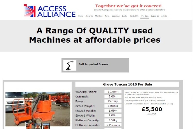 Screenshot of the Access Alliance's classified site for used equipment 