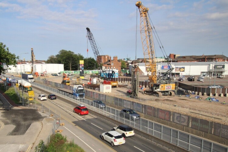 Construction on the A63 Castle Street underpass at the Mytongate junction (Highwasy England image taken 3rd August 2021)