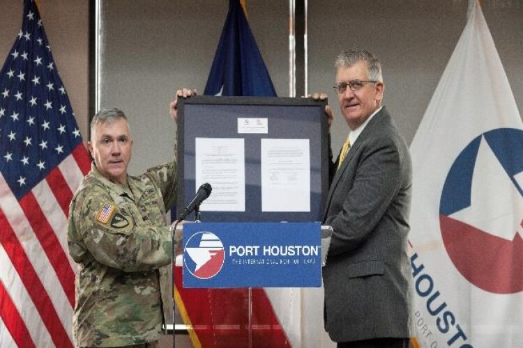 Colonel Timothy Vail of the USACE with Port Houston executive director Roger Guenther  