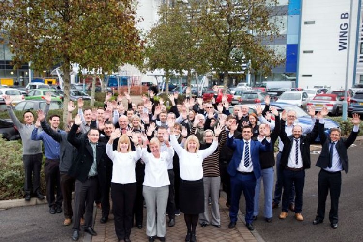 The Willmott Dixon team outside their new offices in Cardiff Bay