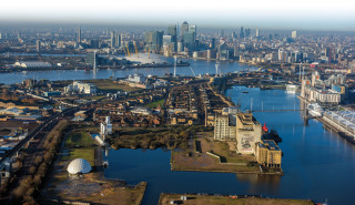 Looking west. Millennium Mills (bottom right) is located on prime Docklands site