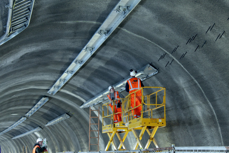 Excalibur Screwbolt Plus fixings being installed at Tottenham court road station on the Elizabeth line.