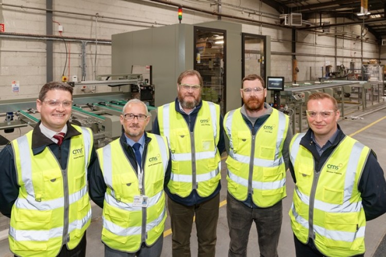 CMS Window Systems aluminium factory with Scotland&rsquo;s first Emmegi Quadra L2 machinery. L-R are CEO David Ritchie, quality manager Jack Cuthbertson, contracts manager John Murphy, project manager Lee Dair and factory manager Alistair Patrick.