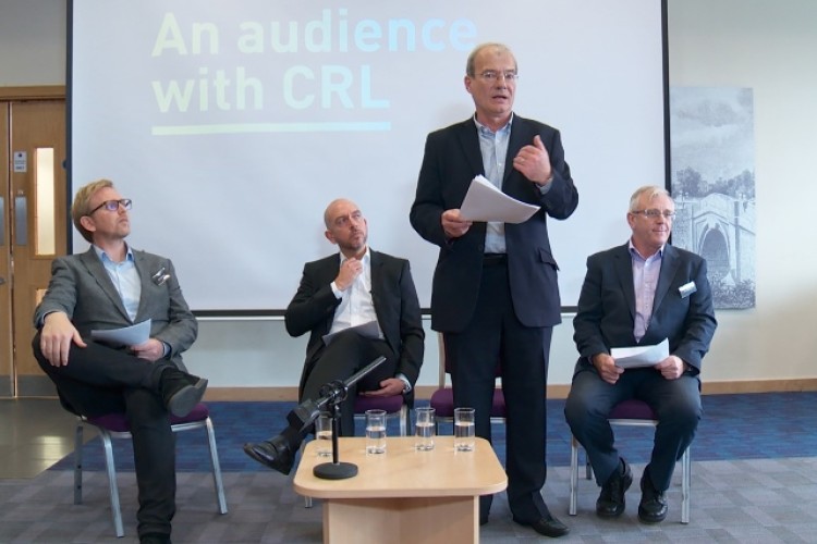 CRL sernior managers address a town hall meeting of customers in Shrewsbury