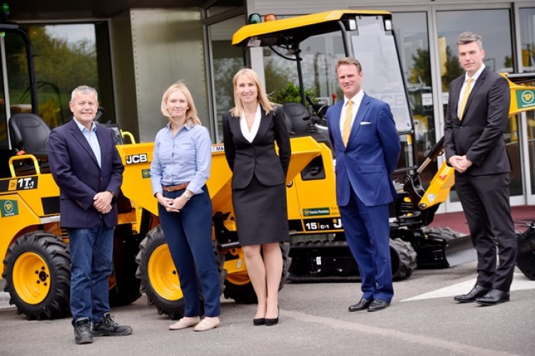 Pictured at JCB World Headquarters are (left to right) Travis Perkins general merchanting CEO Paul Tallentire, Tool Hire MD Catherine Gibson, JCB MD Yvette Henshall-Bell, Watling JCB MD Richard Telfer and Watling JCB director Mike Roby