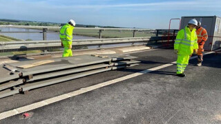 Temporary bridging plates have been installed over the damaged bridge joints